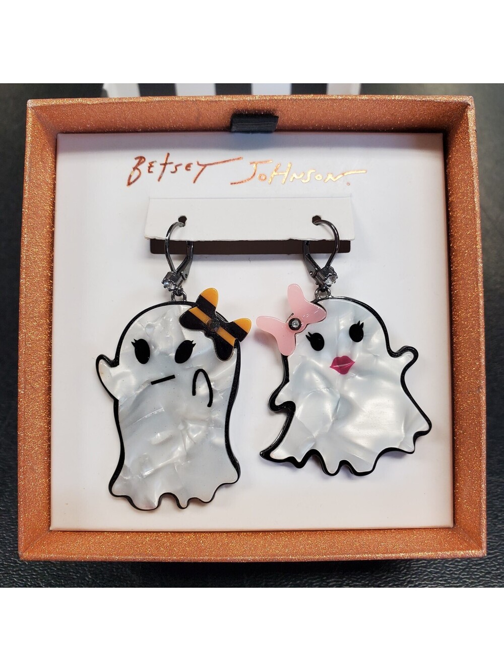 NIB Betsey Johnson Punk 'N Spice Ghost Mismatched Drop Earrings